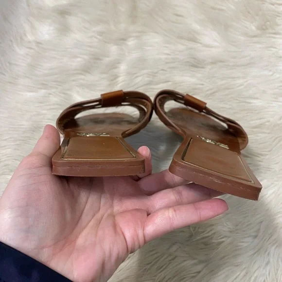 Zara Flat Crossed Brown Leather Sandals Slip On Open Toe Flats Boho Resortwear - Picture 7 of 11